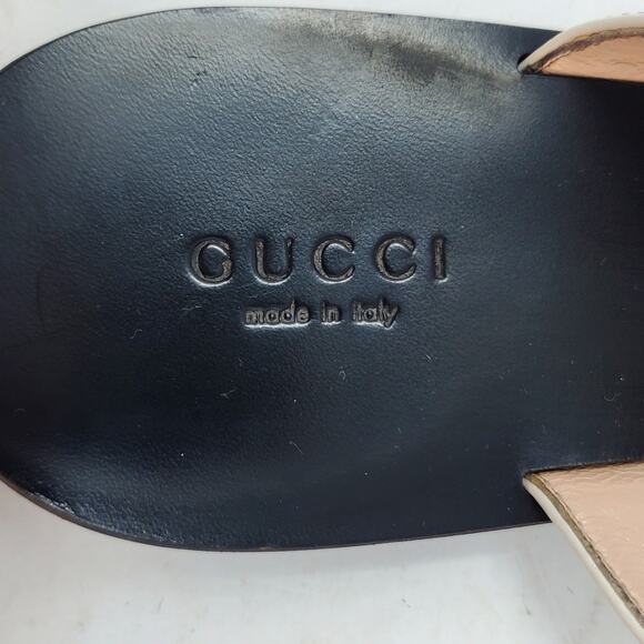 Gucci GG Marmont Thong Flat Sandal Double G In White Gold Leather Size 37 US 7 - Picture 9 of 11